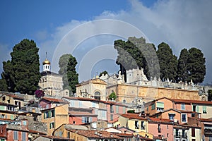 Church and cemetery on top of the hill in Menton