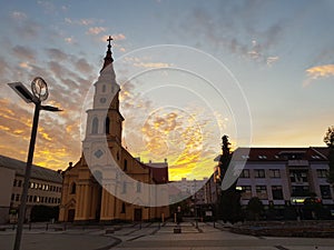 Church in central Slovakia during sunset.