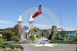 Church in Chacao village, Chiloe island, Chile photo