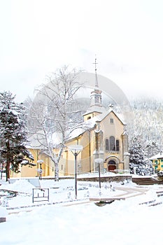 Church in Chamonix, France, French Alps, winter