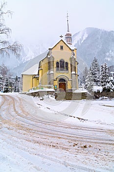 Church in Chamonix town, France, French Alps