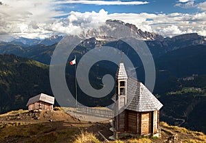 Church or chapel on the mountain top Col di Lana