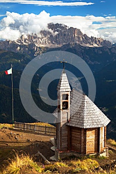 Church or chapel on the mountain top Col di Lana