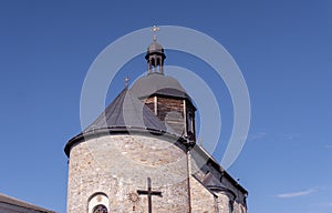 Church in the city center with blue sky photo