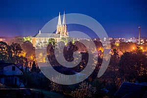 Church city scape at night