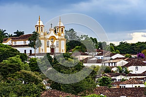 Church and cityscape of the old and famous city of Tiradentes in Minas Gerais