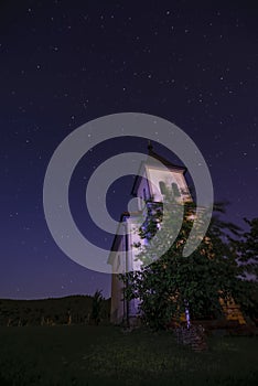Church in clear, starry night with Ursa Maior - Big bear and Pol