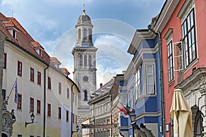 Church clock tower in Sopron Hungary