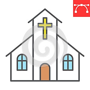 Church color line icon, building and god, church vector icon, vector graphics, editable stroke filled outline sign, eps