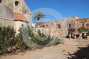 church and commons (habitation building ?) in an orthodox monastery (arkadi) in crete