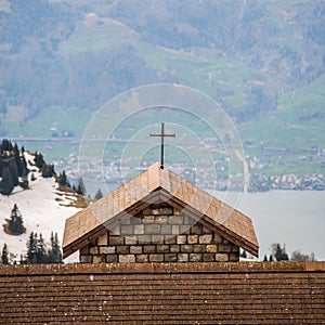 Cross on Roof at Mount. Rigi - Arth, Switzerland