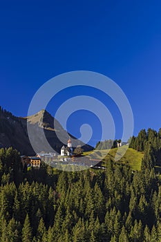 Church in DamÃ¼ls, Bregenzer Wald, Bregenz district, Vorarlberg, Austria