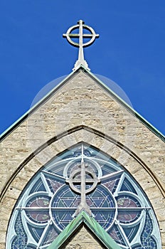 Church detail two Celtic crosses