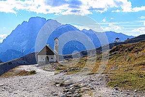 Church in the Dolomite Mountains, Tre Cime di Lavaredo