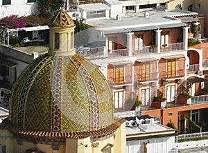 Church dome in Positano on the Amalfi Coast, Italy