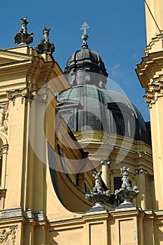 Church dome and statues in Munich, Germany