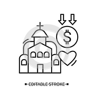 Church donation line icon. Ecclesiastical tithes