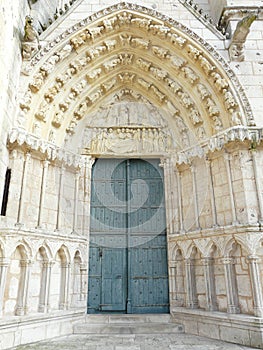 Church door with carved stone Lintel photo