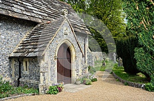 Church door entrance. St Peters Church, Upper Beeding, West Sussex, IK