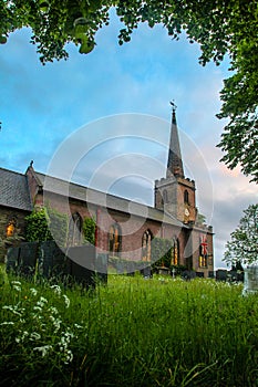 Church Of England, at Sunset, Whittington Village, UK