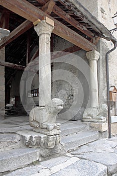Church entrance with lion in Saint-VÃÂ©ran, France photo