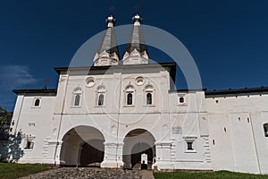 Church of the Epiphany and entrance gate to  Ferapontov Belozersky monastery. World Heritage. Vologda Region. Russia