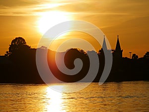 Church evening waterfront river side Mekong River