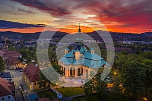 Church of the Exaltation of the Holy Cross in Jelenia Gora in Poland and the surrounding mountains