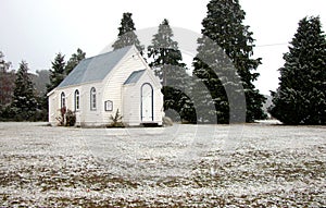 Church and Fir Trees in the Snow