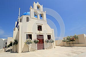 Church with flowers for funeral, Greece