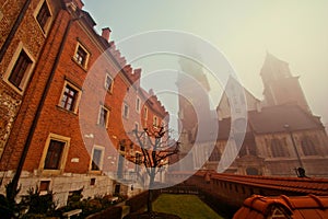 Church in the fog, Wawel, Cracow, Poland