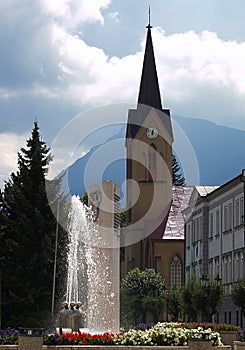 Church and fountain