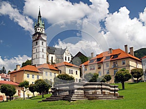 Church and fountain in Kremnica