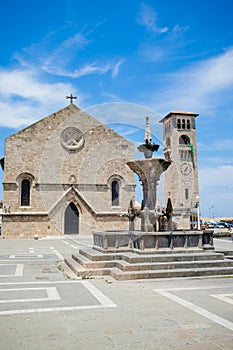 Church and fountain in Rhodes town. Rhodes