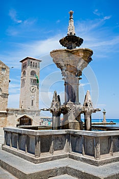 Church and fountain in Rhodes town. Rhodes