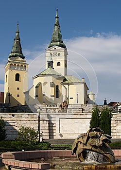 Church and fountain in Zilina