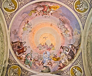 Church fresco with madonna, god and holy spirit