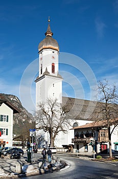 A church in Garmisch-Partenkirchen town in Bavarian Alps, German