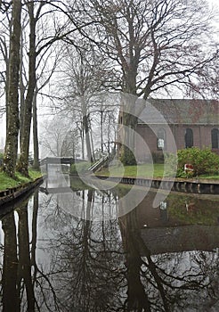 Church of Giethoorn on a foggy morning (Netherlands)