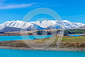 Church of the Good Shepherd with clear blue sky Lake Tekapo South Island New Zealand