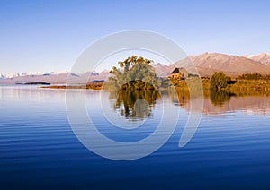 Church of the Good Shepherd and Lake, Mackenzie Country, Canterbury, New Zealand photo