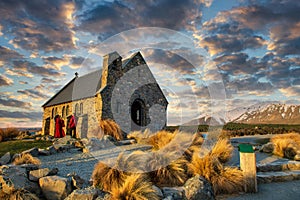 Church of the Good Shepherd at Lake Tekapo In the winter morning Twilight sky and clouds are very beautiful