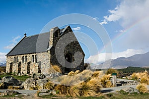 Church of the Good Shepherd with rainbow, Lake Tekapo, New Zealand