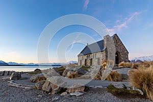 Church of the Good Shepherd at sunset, Lake Tekapo, South Island, New Zealand