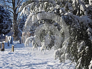 Church grave yard in the snow