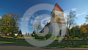 Church and graveyard in the town of Poggendorf, Mecklenburg-Vorpommern, Germany