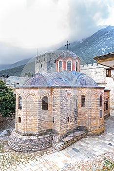 Church in the Great Lavra Orthodox monastery at Mount Athos, Agion Oros Holy Mountain, Chalkidiki, Greece