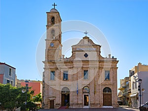 Church and Greek Orthodox cathedral of presentation of the Virgin Mary in Chania, Crete, Greece in early morning