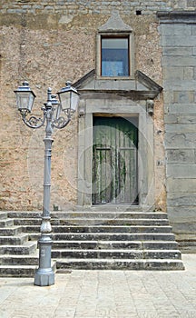 Church with green door Montalbano Elicona, Sicily Italy photo