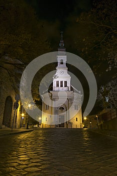 Church on the hill at night